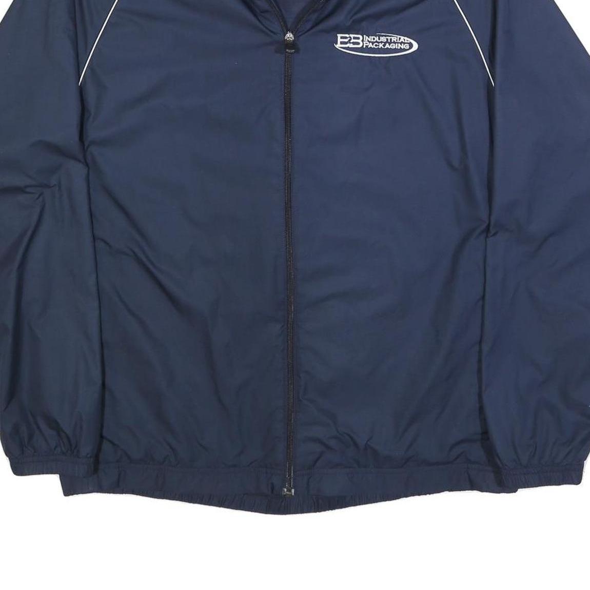 ADIDAS Mens Navy Blue Industrial Packaging Logo Zip Up Jacket L Polyester Blend