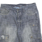 SOUTHERN Mens Denim Cargo Shorts Blue M W32 Cotton Blend Casual Pockets Button