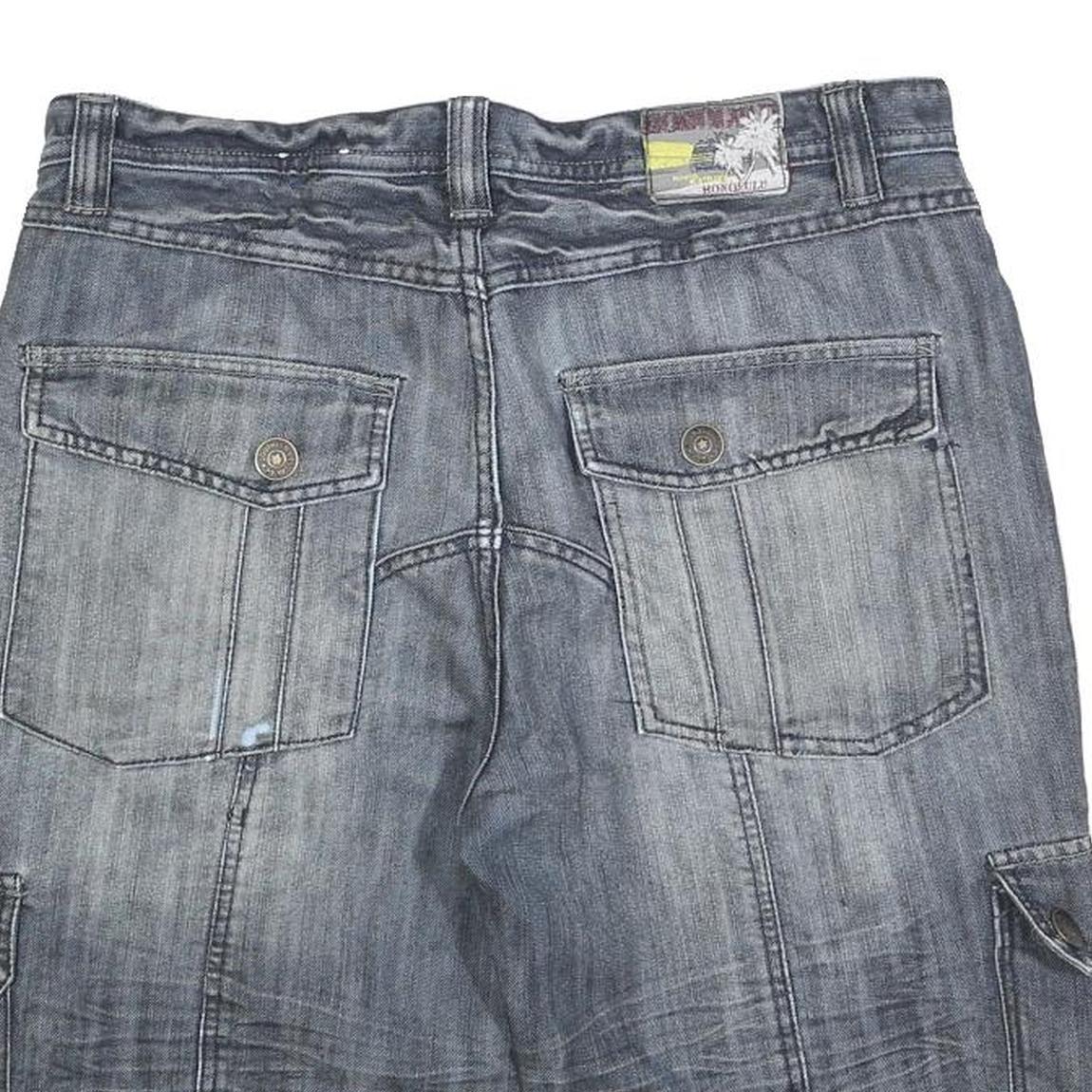 SOUTHERN Mens Denim Cargo Shorts Blue M W32 Cotton Blend Casual Pockets Button