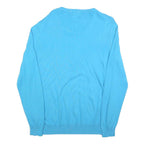ROYAL CLASS Mens Blue Plain Jumper Crew Neck Basic Knit XL Cotton Lightweight