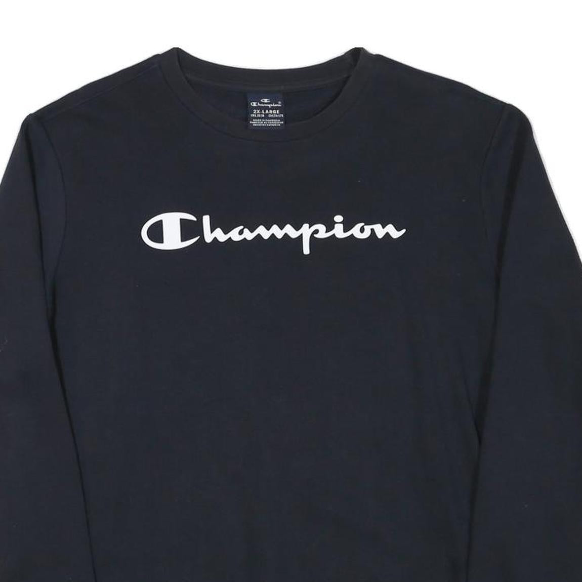 CHAMPION Boys Black Cotton Blend Crew Neck 2XL Logo Print Sweatshirt
