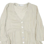 ZARA Womens Beige Cotton Blend Basic Button Long Sleeve V-Neck Top S