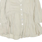 ZARA Womens Beige Cotton Blend Basic Button Long Sleeve V-Neck Top S