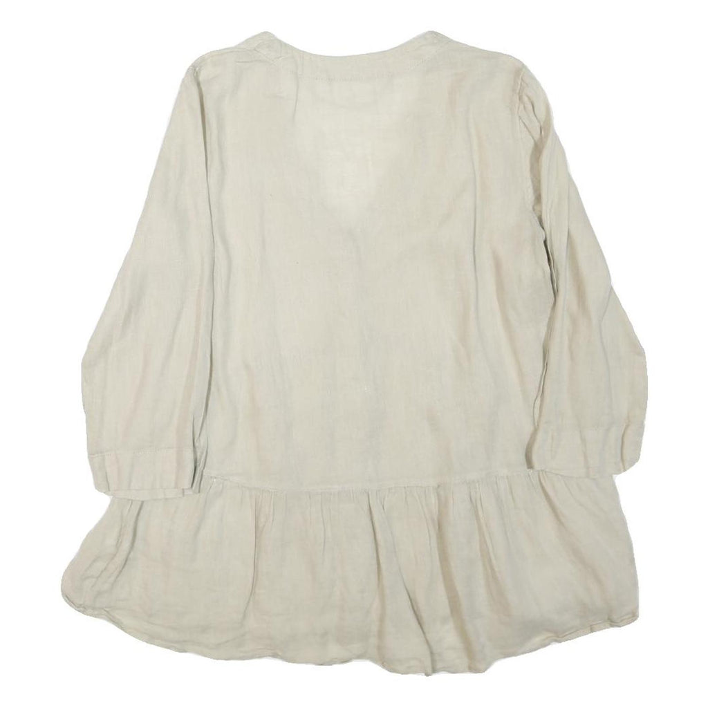 ZARA Womens Beige Cotton Blend Basic Button Long Sleeve V-Neck Top S