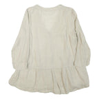 ZARA Womens Beige Cotton Blend Basic Button Long Sleeve V-Neck Top S