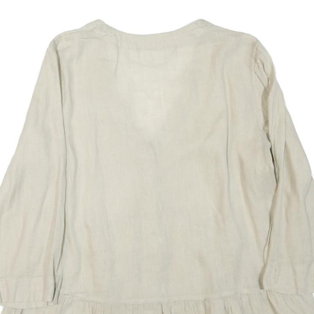 ZARA Womens Beige Cotton Blend Basic Button Long Sleeve V-Neck Top S