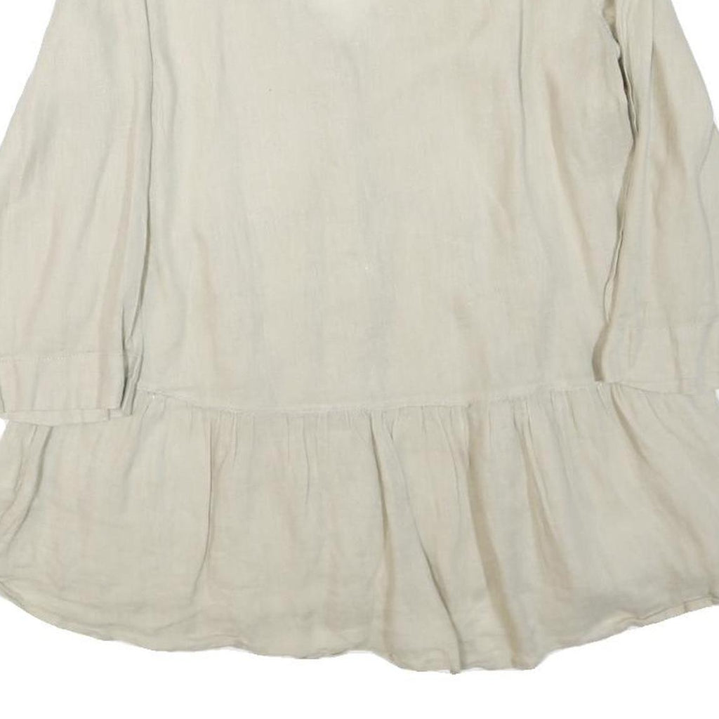 ZARA Womens Beige Cotton Blend Basic Button Long Sleeve V-Neck Top S