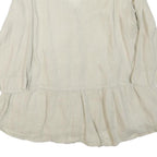 ZARA Womens Beige Cotton Blend Basic Button Long Sleeve V-Neck Top S