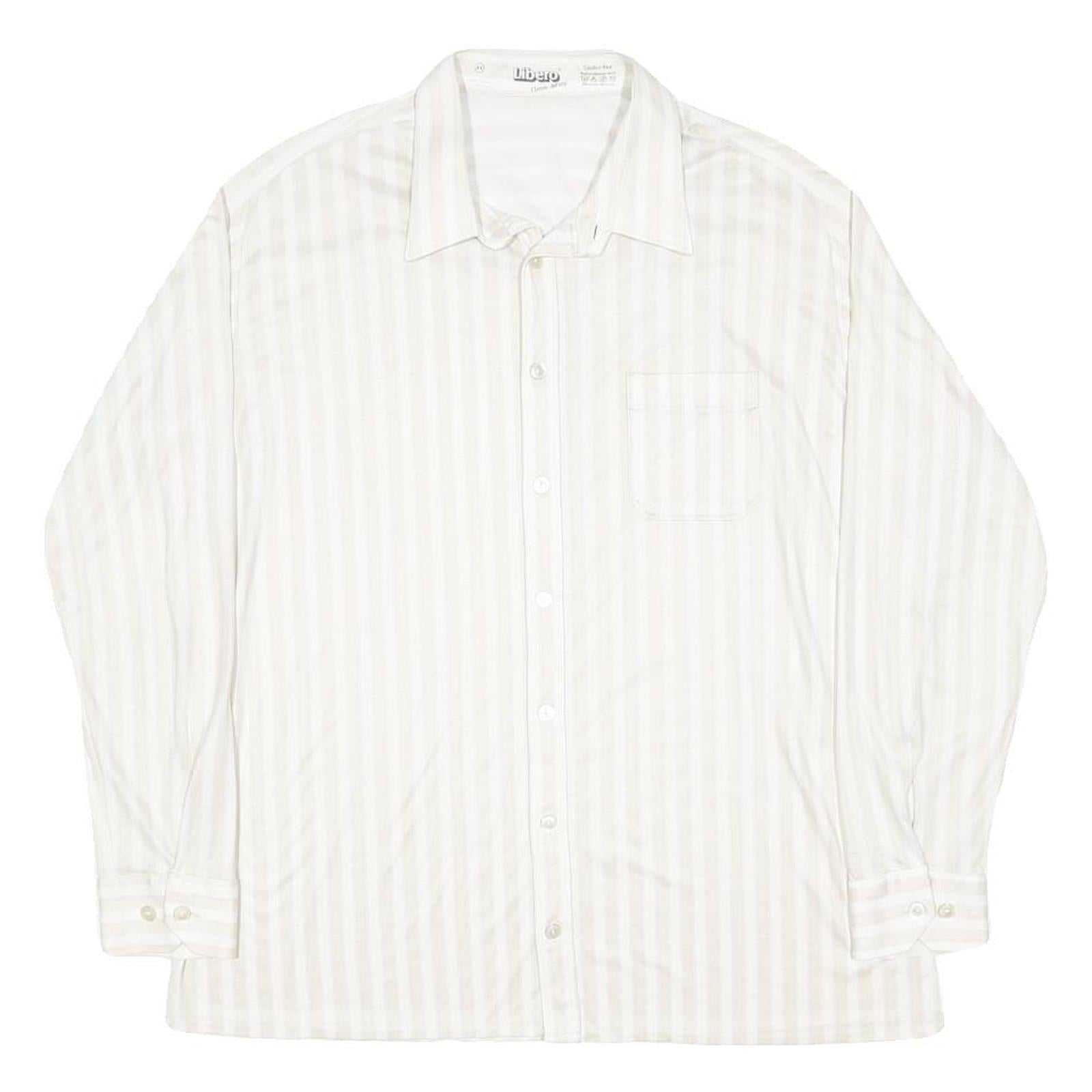 LIBERO Mens White & Cream Stripe Shirt L Long Sleeve Button Casual Shirt