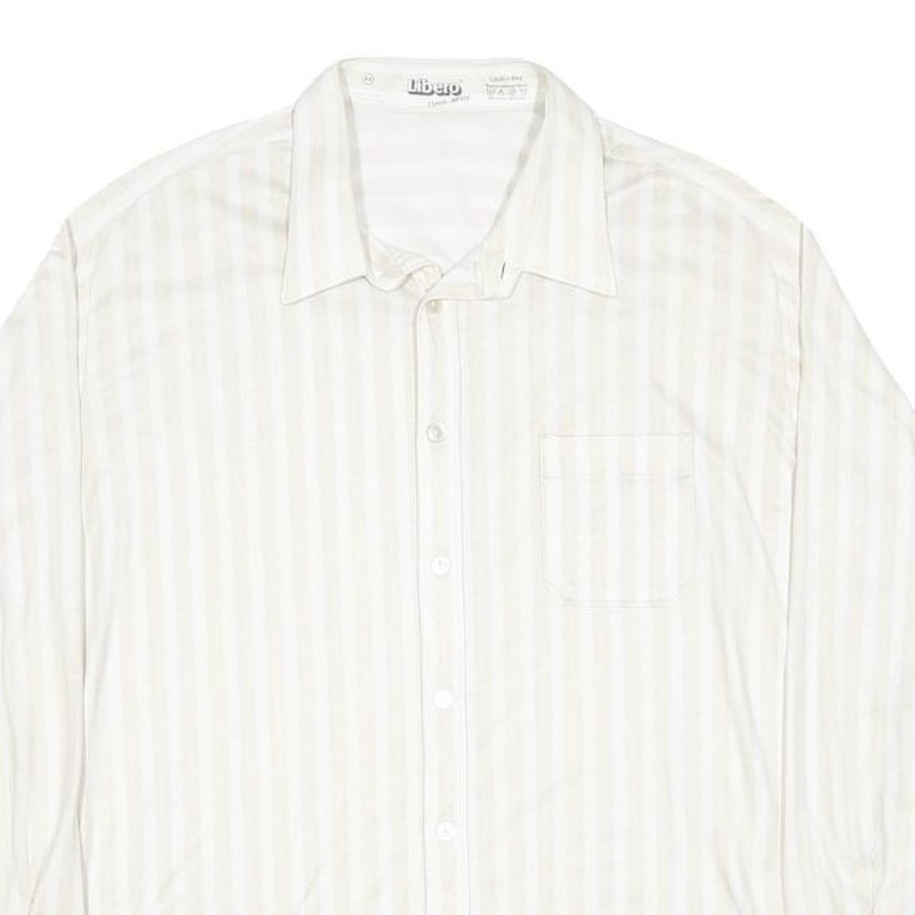 LIBERO Mens White & Cream Stripe Shirt L Long Sleeve Button Casual Shirt