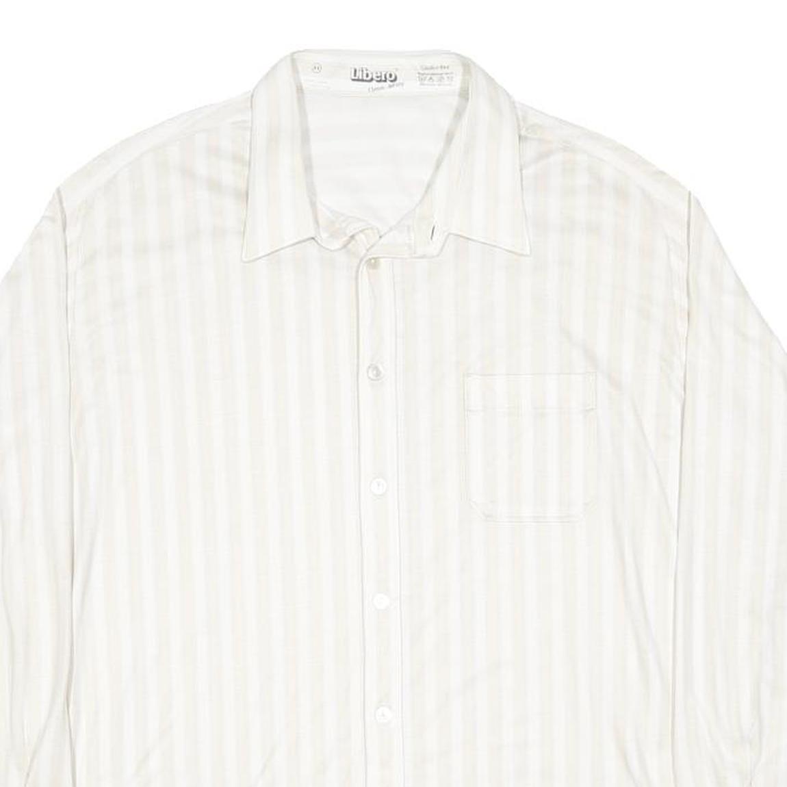 LIBERO Mens White & Cream Stripe Shirt L Long Sleeve Button Casual Shirt