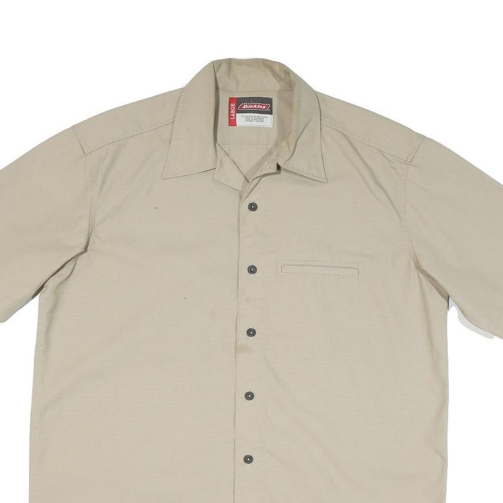 DICKIES Mens Beige Workwear Cotton Blend Shirt L Durable Practical Short Sleeve