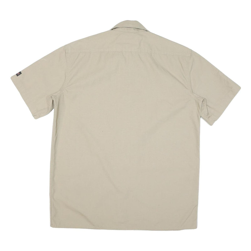 DICKIES Mens Beige Workwear Cotton Blend Shirt L Durable Practical Short Sleeve