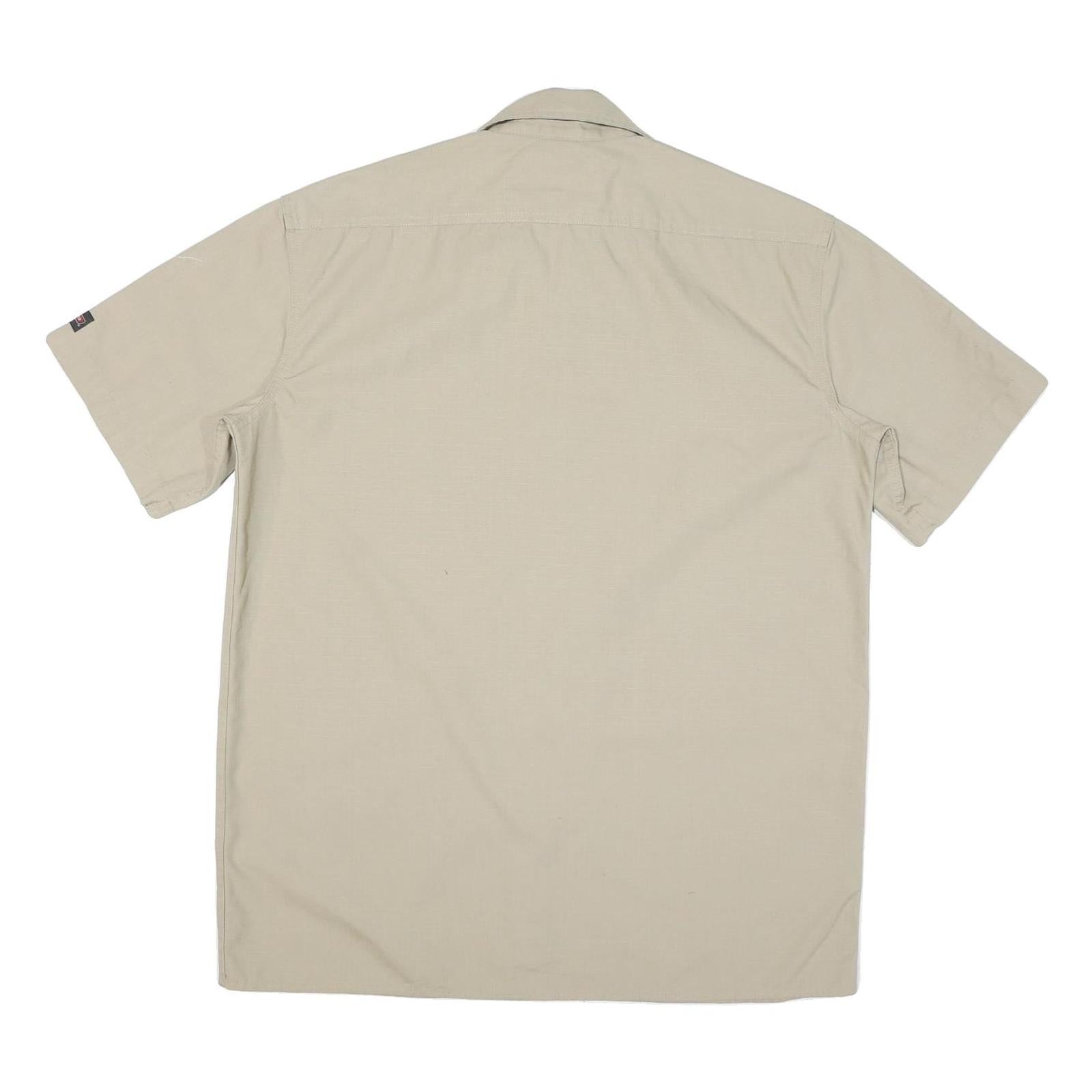DICKIES Mens Beige Workwear Cotton Blend Shirt L Durable Practical Short Sleeve