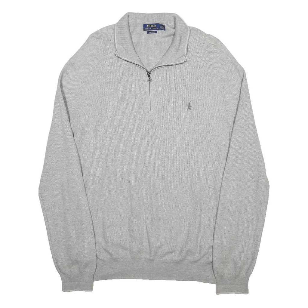 POLO RALPH LAUREN Mens Grey Pullover Plain Quarter Zip Basic Knit XL Jumper
