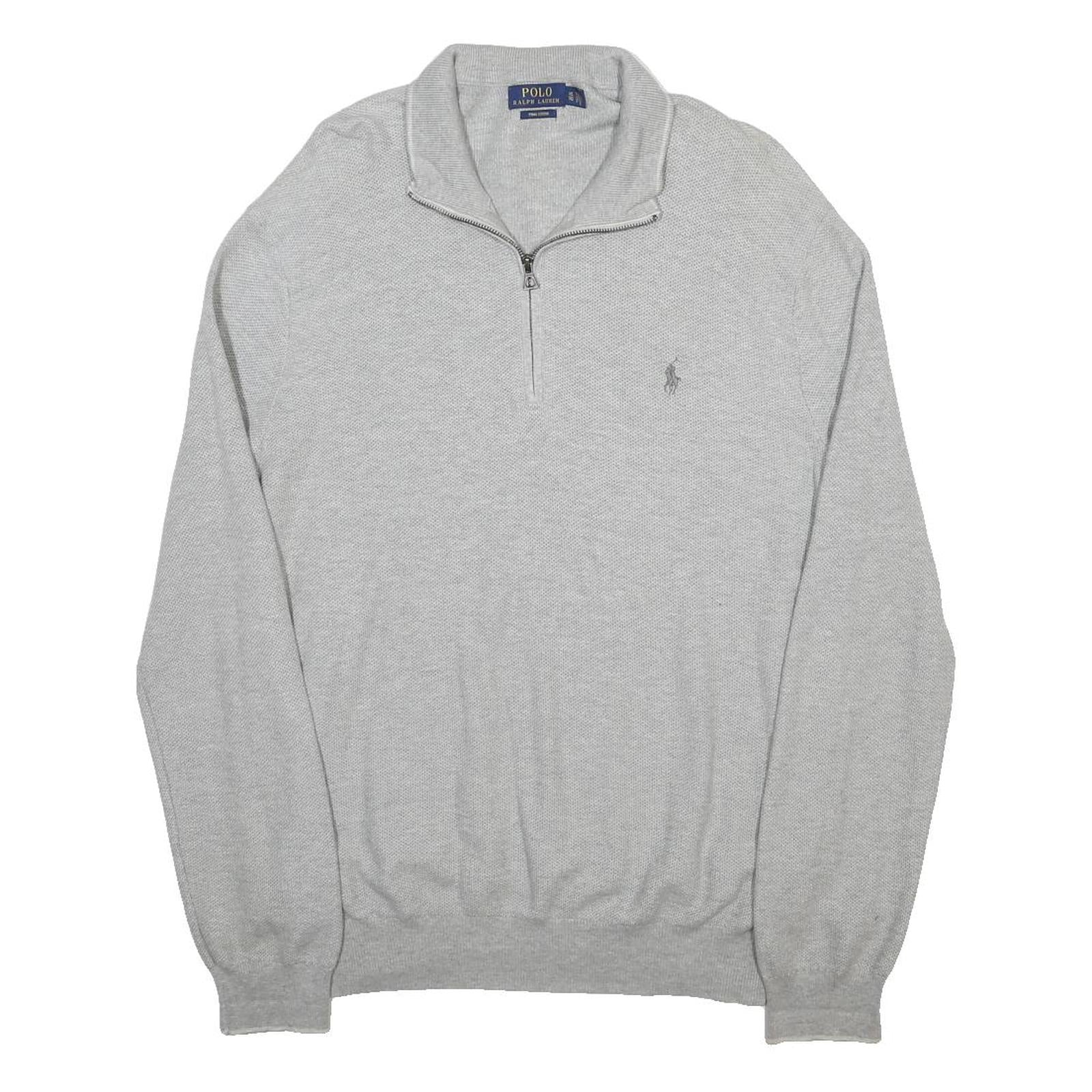 POLO RALPH LAUREN Mens Grey Pullover Plain Quarter Zip Basic Knit XL Jumper