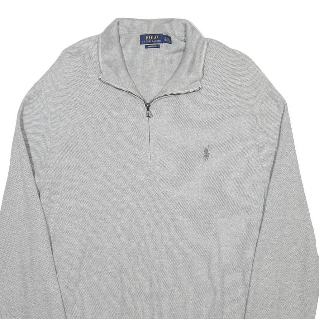 POLO RALPH LAUREN Mens Grey Pullover Plain Quarter Zip Basic Knit XL Jumper