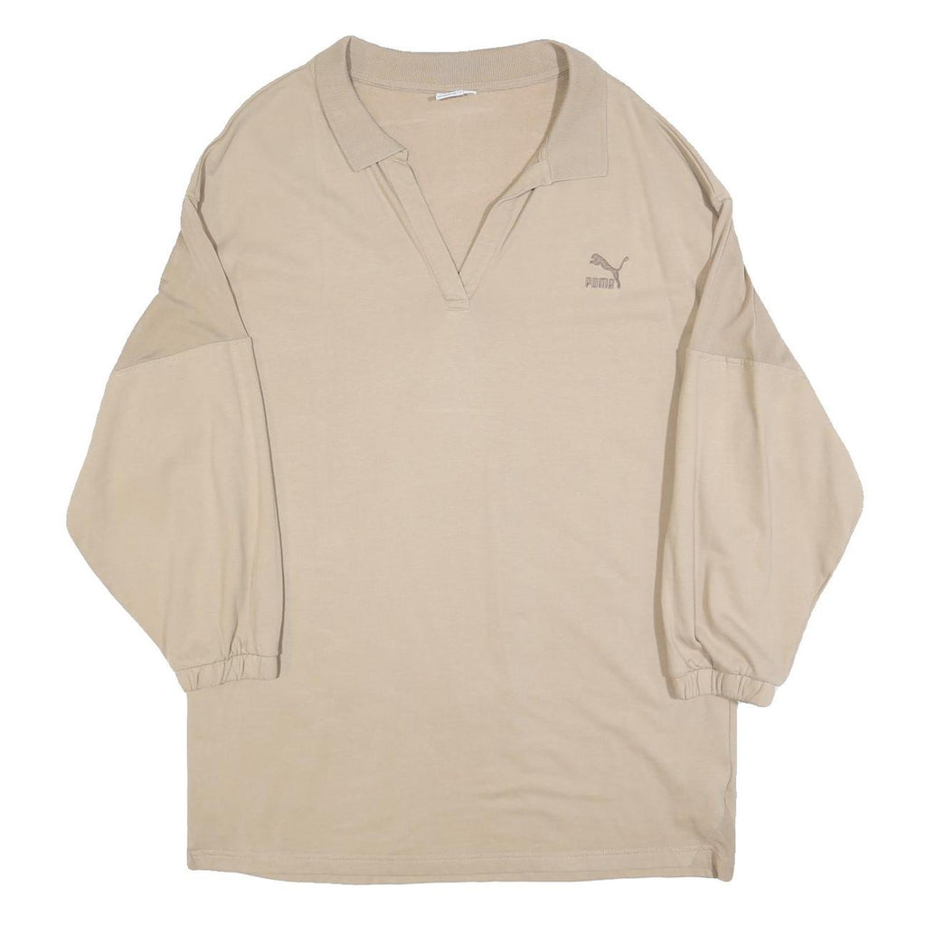 PUMA Womens Beige Cotton Blend Sweatshirt Collared XL Logo Casual Oversized