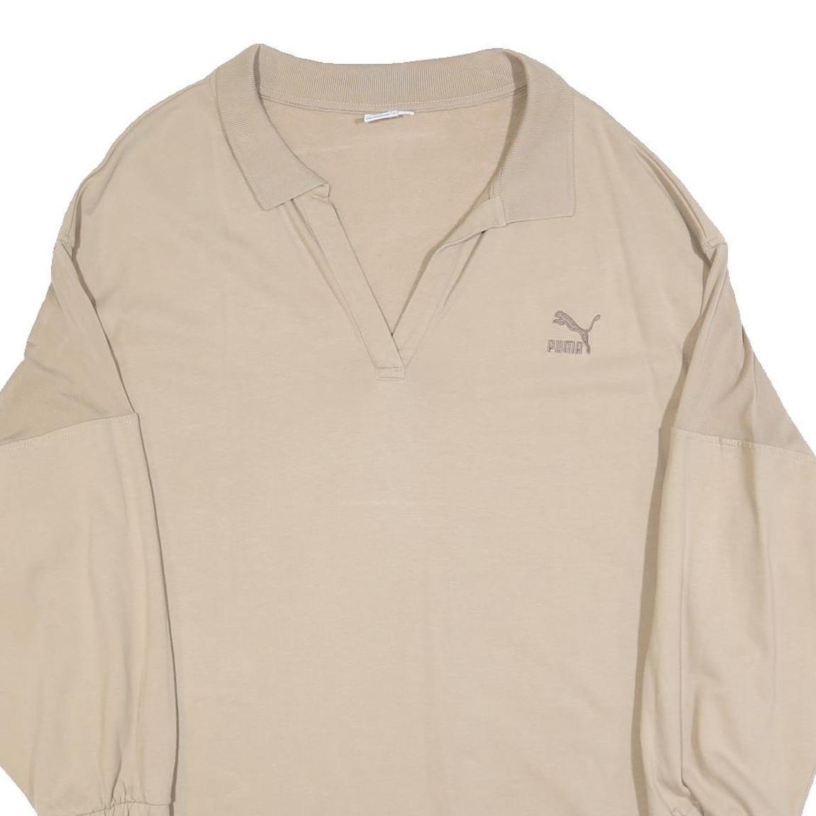 PUMA Womens Beige Cotton Blend Sweatshirt Collared XL Logo Casual Oversized