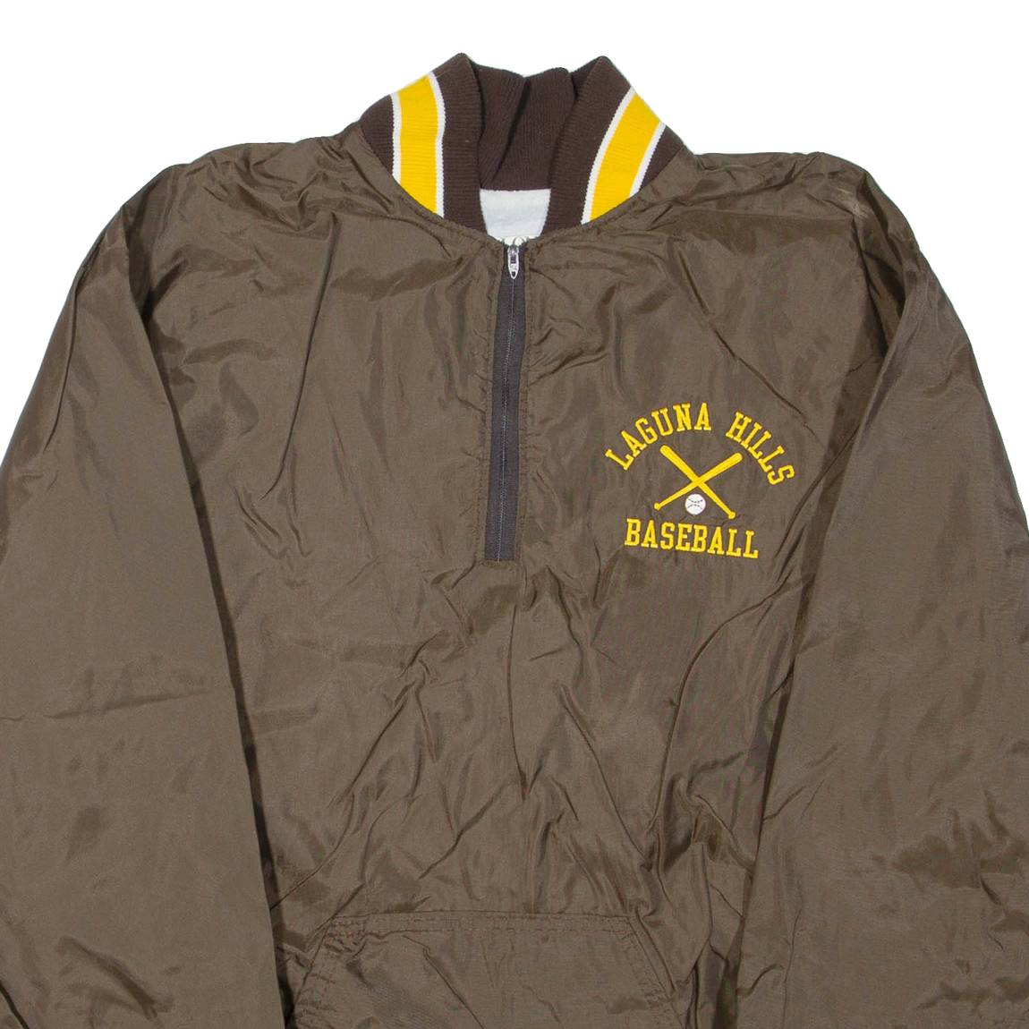 DE LONG Laguna Hills Baseball Mens Pullover Jacket Brown Nylon USA XL