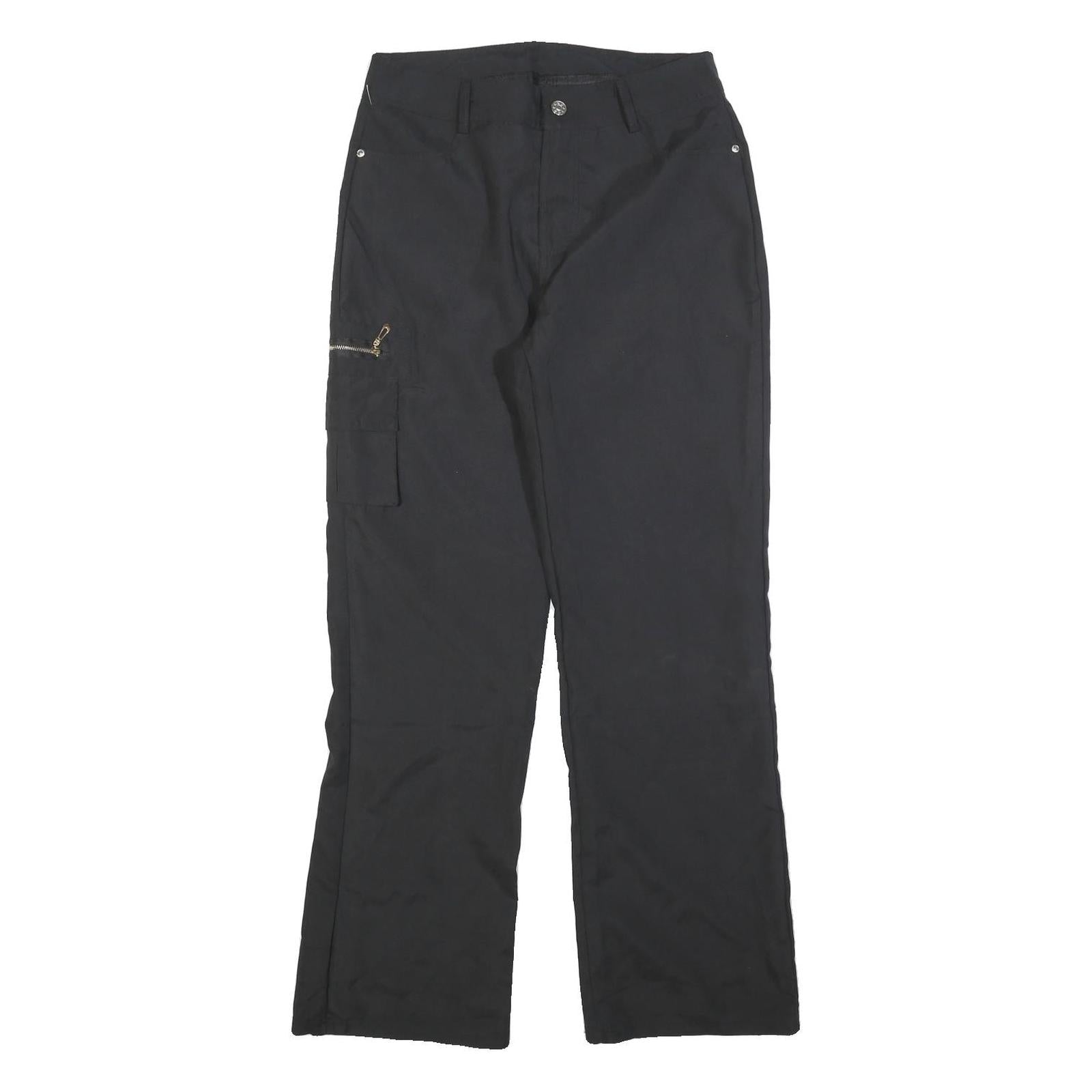 Womens Black Regular Fit Straight Leg Trousers W30 L30 Polyester Blend Zip