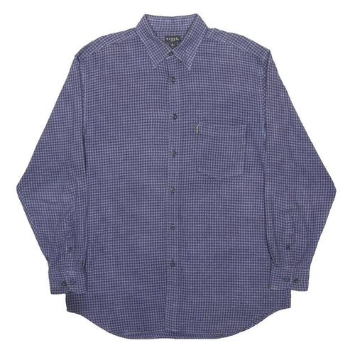 GUESS JEANS Mens Blue Check Shirt L Cotton Button Collar Long Sleeve Casual
