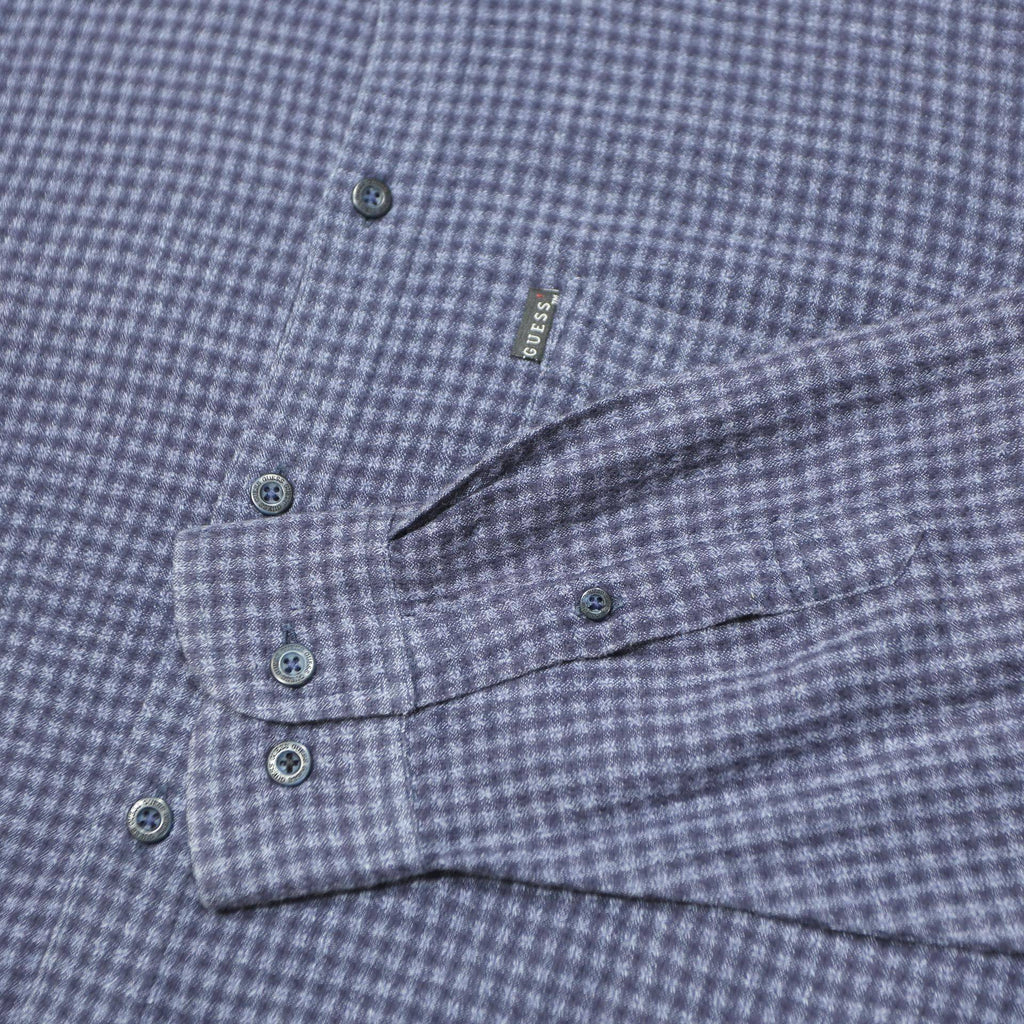 GUESS JEANS Mens Blue Check Shirt L Cotton Button Collar Long Sleeve Casual