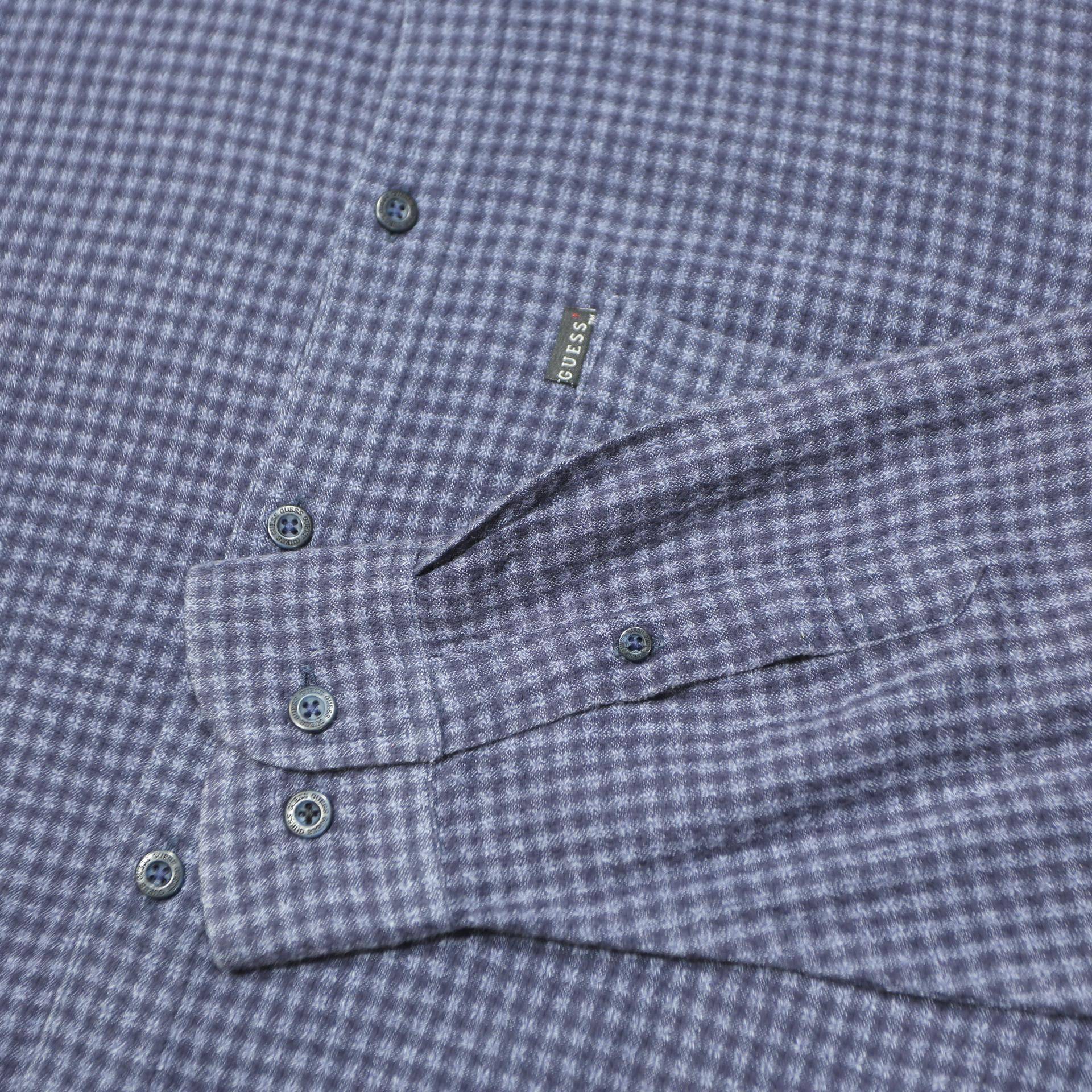 GUESS JEANS Mens Blue Check Shirt L Cotton Button Collar Long Sleeve Casual