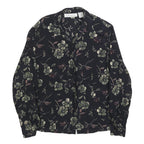 CHAUS Womens Black Floral Rayon Shirt Long Sleeve Collared S Elegant