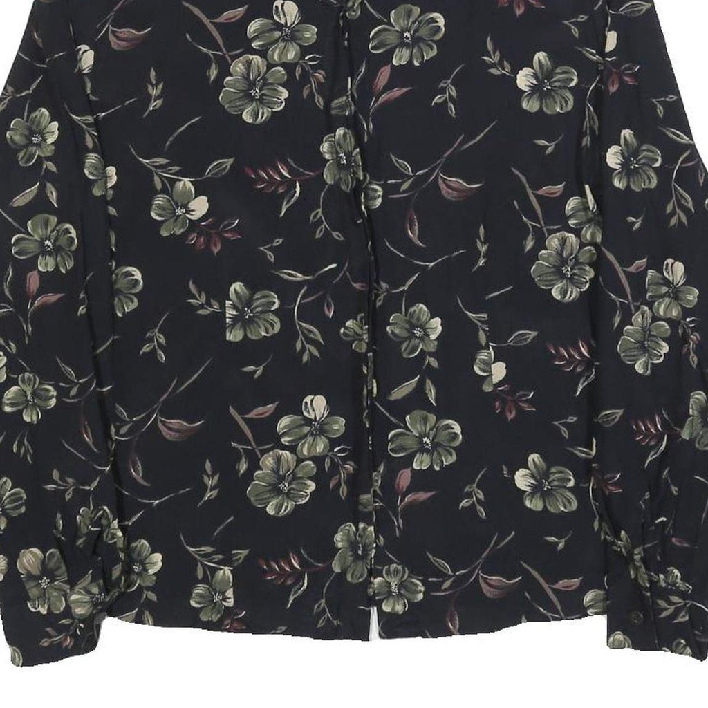 CHAUS Womens Black Floral Rayon Shirt Long Sleeve Collared S Elegant