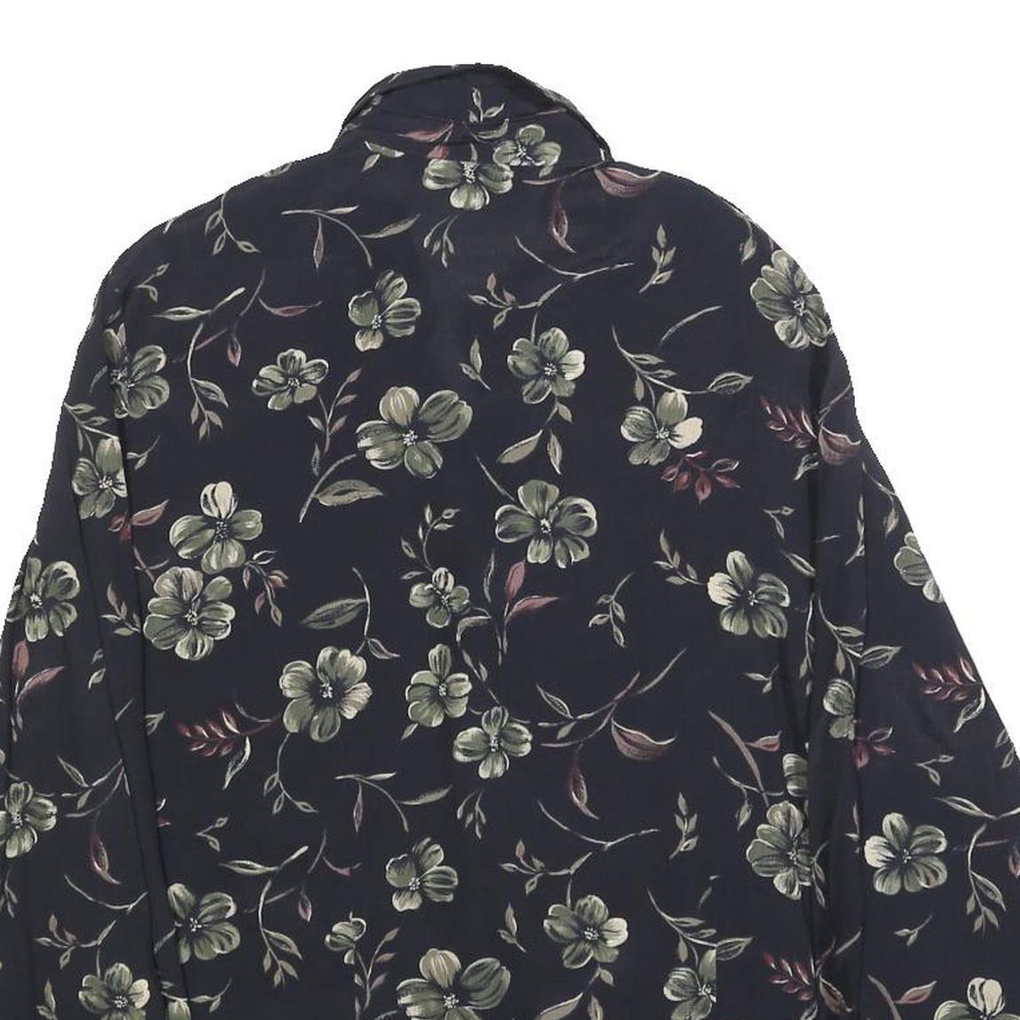 CHAUS Womens Black Floral Rayon Shirt Long Sleeve Collared S Elegant