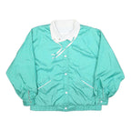 Womens Blue & White Nylon Button Jacket L Plain Lightweight Casual