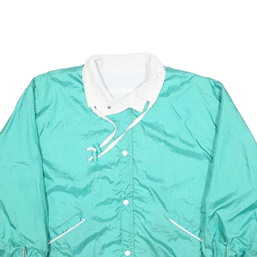 Womens Blue & White Nylon Button Jacket L Plain Lightweight Casual