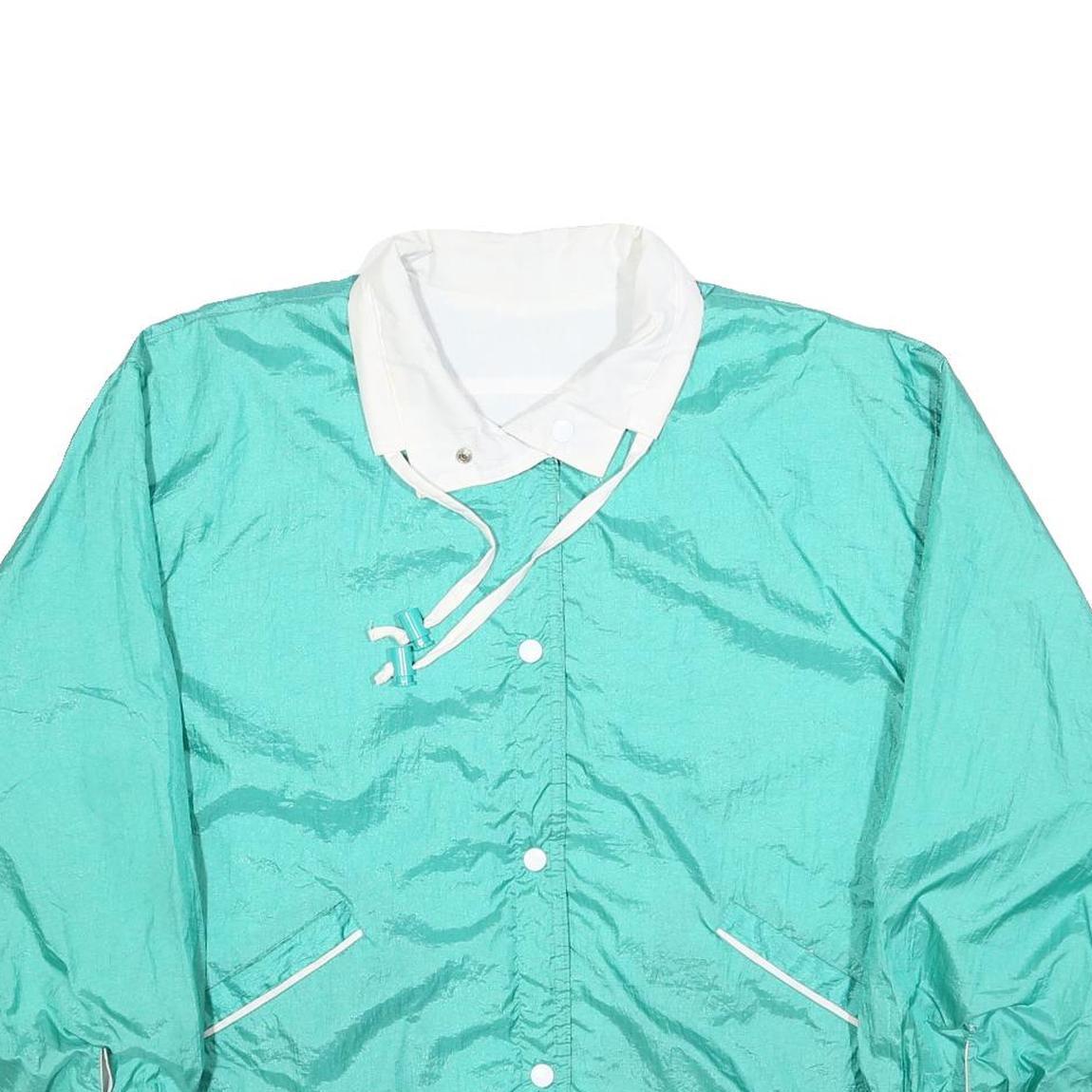 Womens Blue & White Nylon Button Jacket L Plain Lightweight Casual
