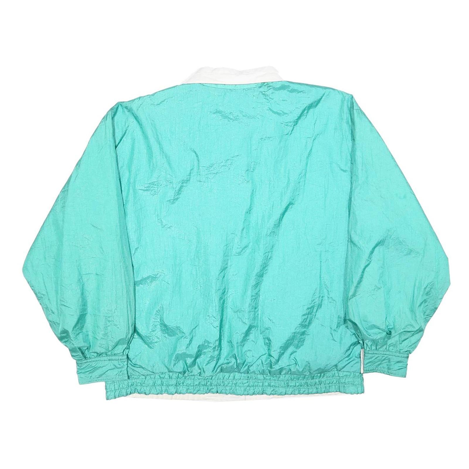 Womens Blue & White Nylon Button Jacket L Plain Lightweight Casual