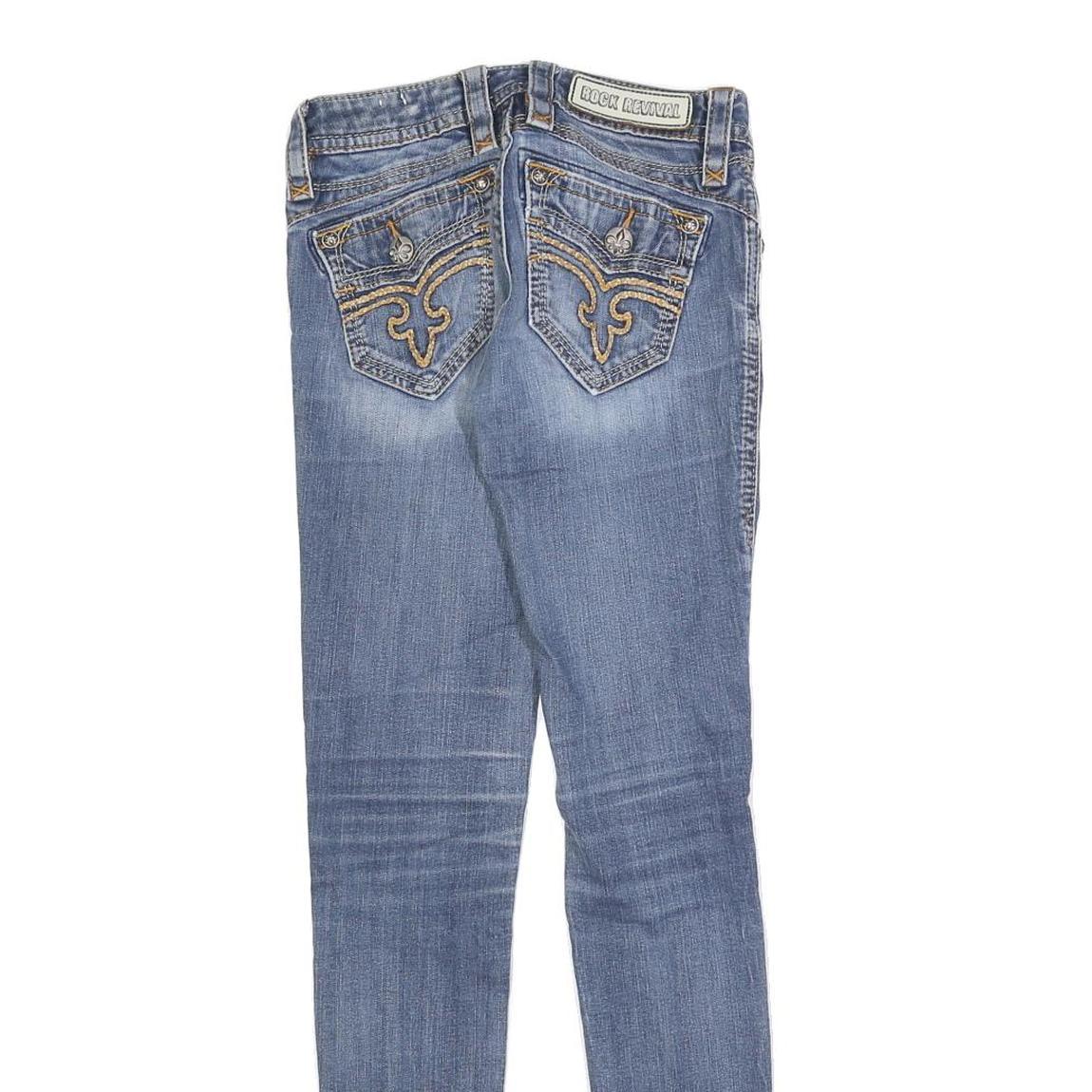 ROCK REVIVAL Womens Slim Fit Blue Denim Jeans W24 L30 Embroidered Pocket