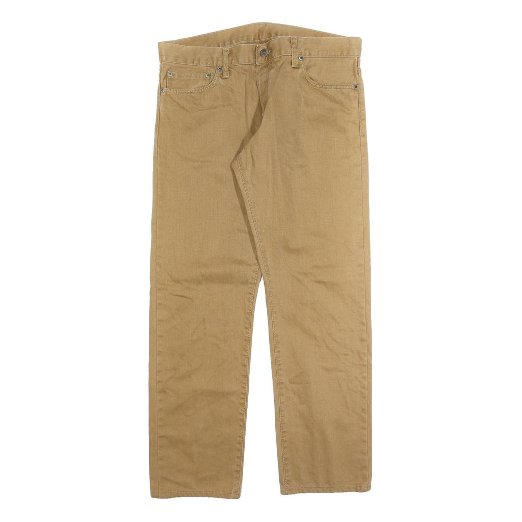 CARHARTT Mens Beige Regular Fit Straight Denim Jeans W34 L30 Cotton Blend Zip