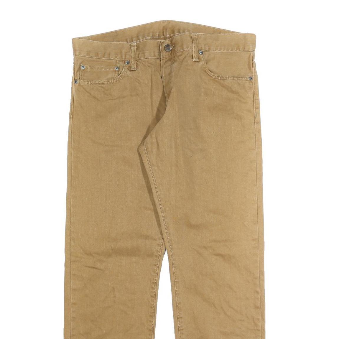 CARHARTT Mens Beige Regular Fit Straight Denim Jeans W34 L30 Cotton Blend Zip