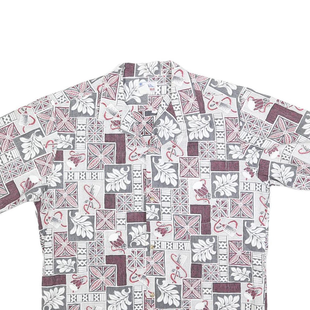 HAWAII Mens White & Grey Hawaiian Shirt L Patterned Short Sleeve Summer