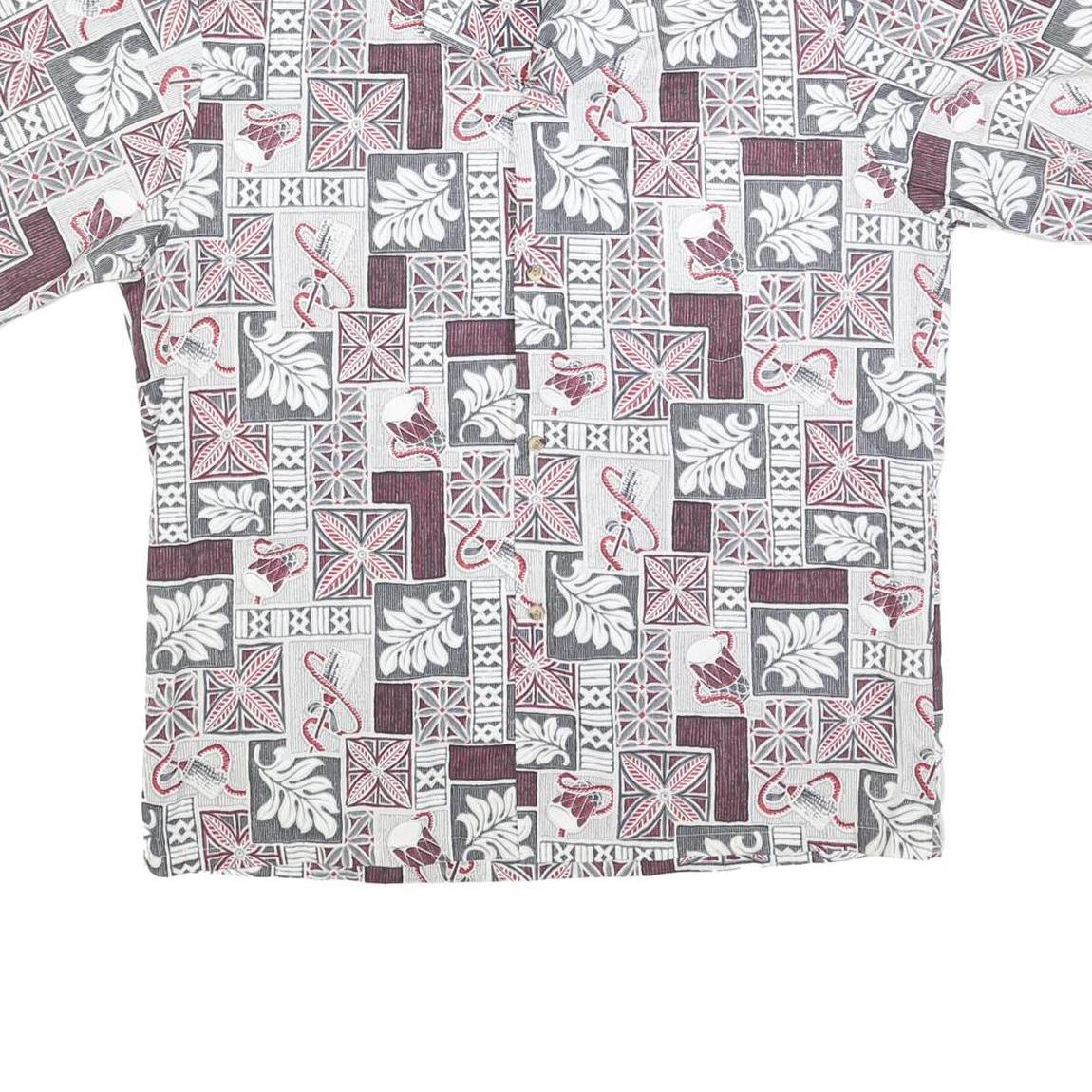 HAWAII Mens White & Grey Hawaiian Shirt L Patterned Short Sleeve Summer