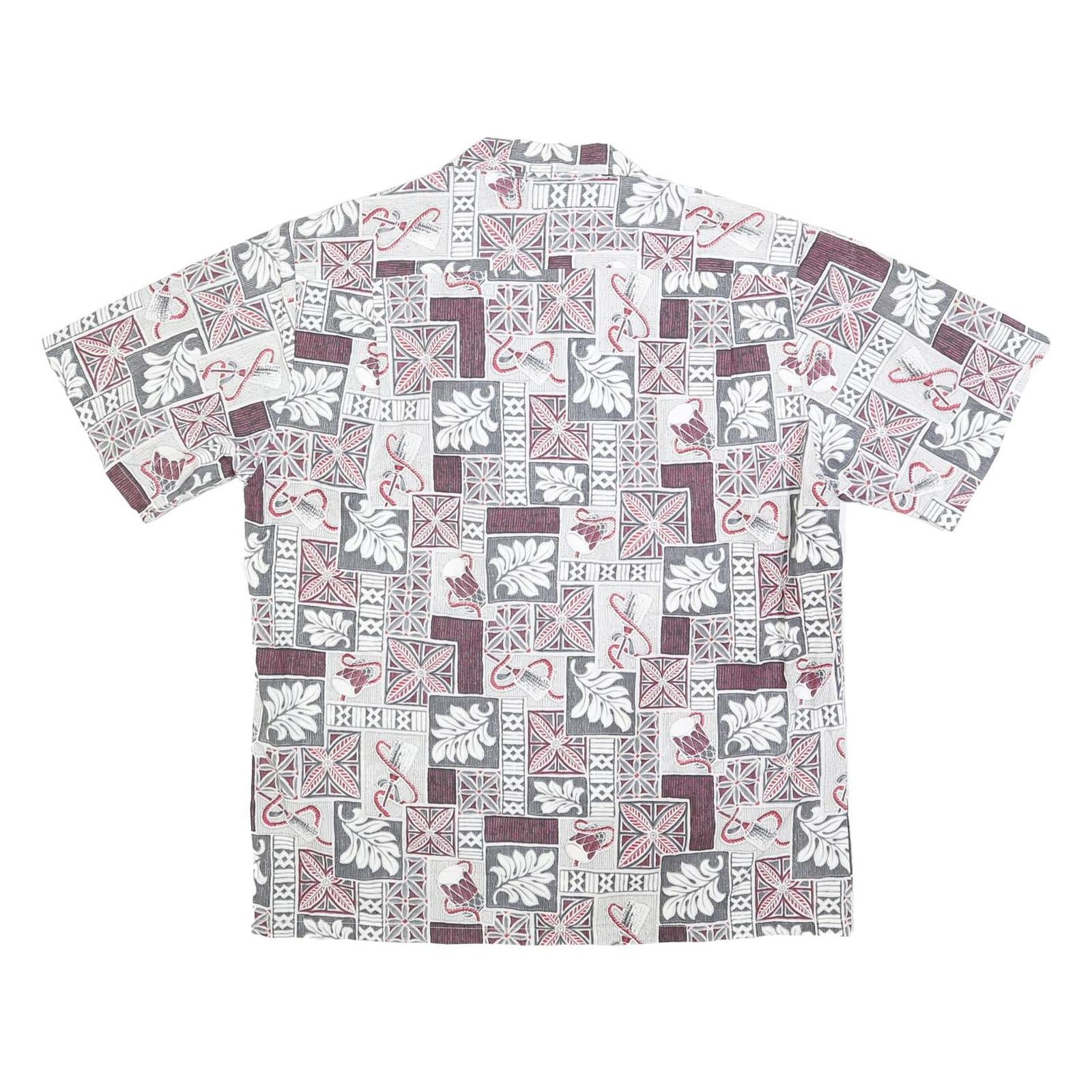 HAWAII Mens White & Grey Hawaiian Shirt L Patterned Short Sleeve Summer