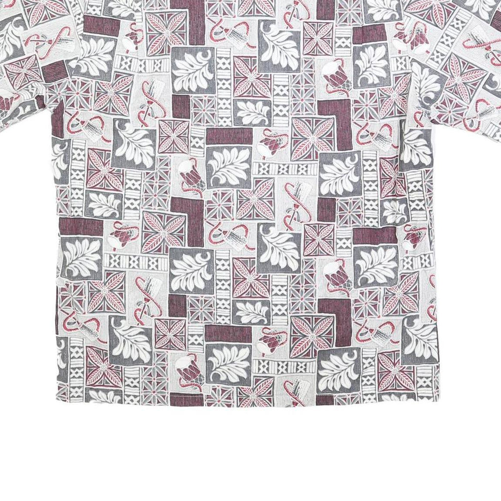 HAWAII Mens White & Grey Hawaiian Shirt L Patterned Short Sleeve Summer