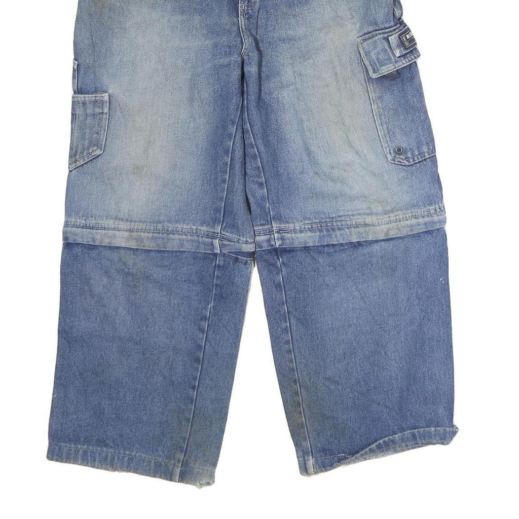 NEVADA Mens Regular Fit Blue Denim Cargo Capris W34 L25 Casual Cotton Zip Jeans