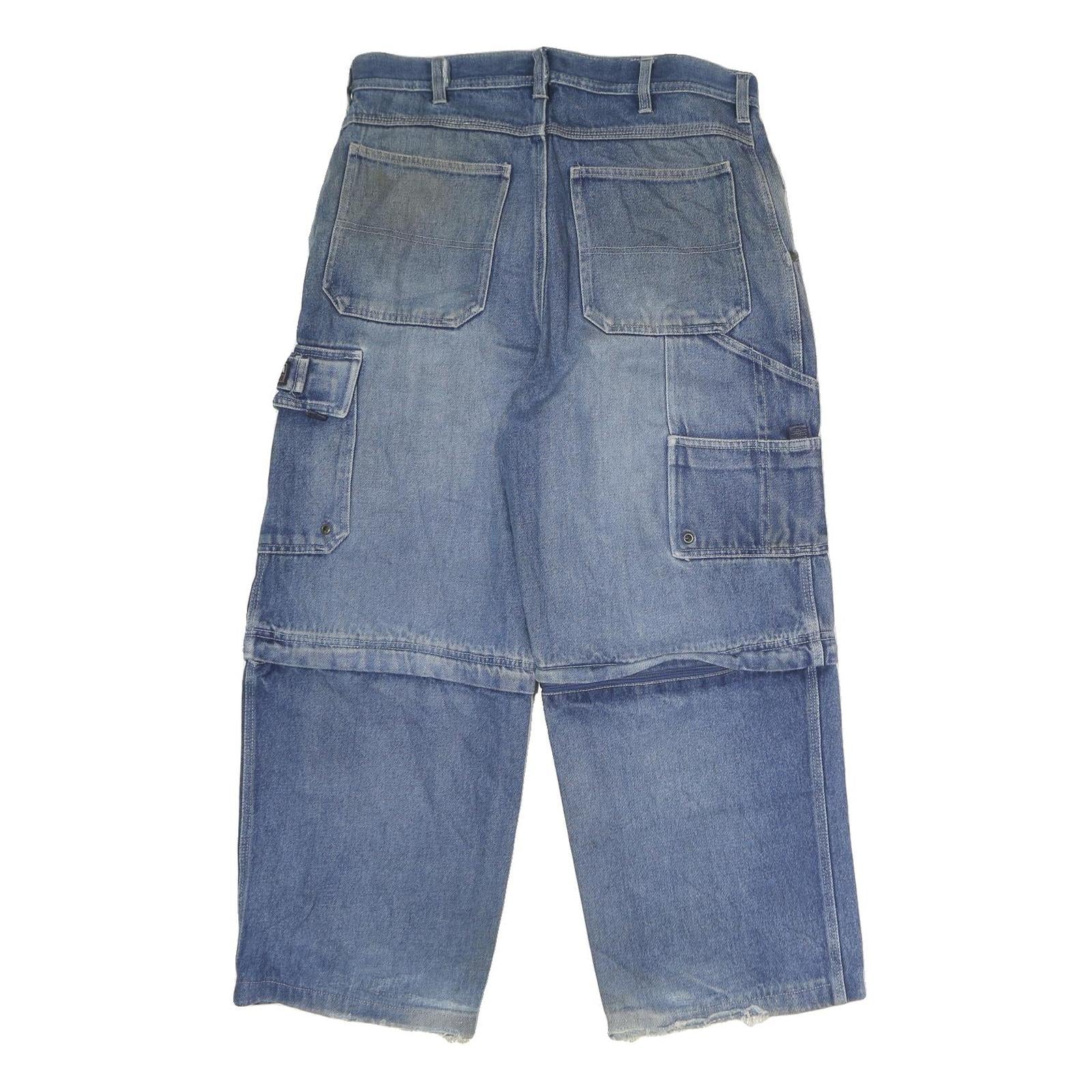 NEVADA Mens Regular Fit Blue Denim Cargo Capris W34 L25 Casual Cotton Zip Jeans