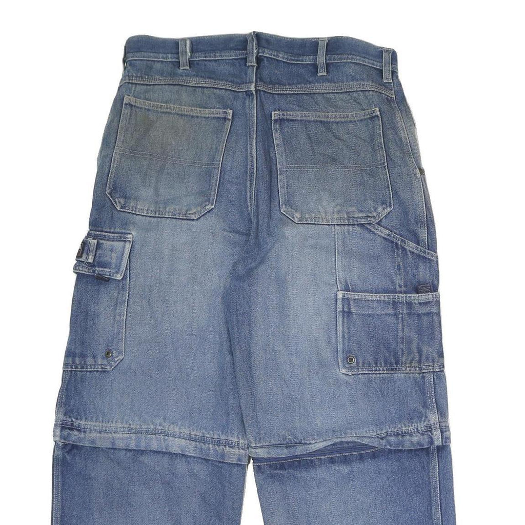 NEVADA Mens Regular Fit Blue Denim Cargo Capris W34 L25 Casual Cotton Zip Jeans