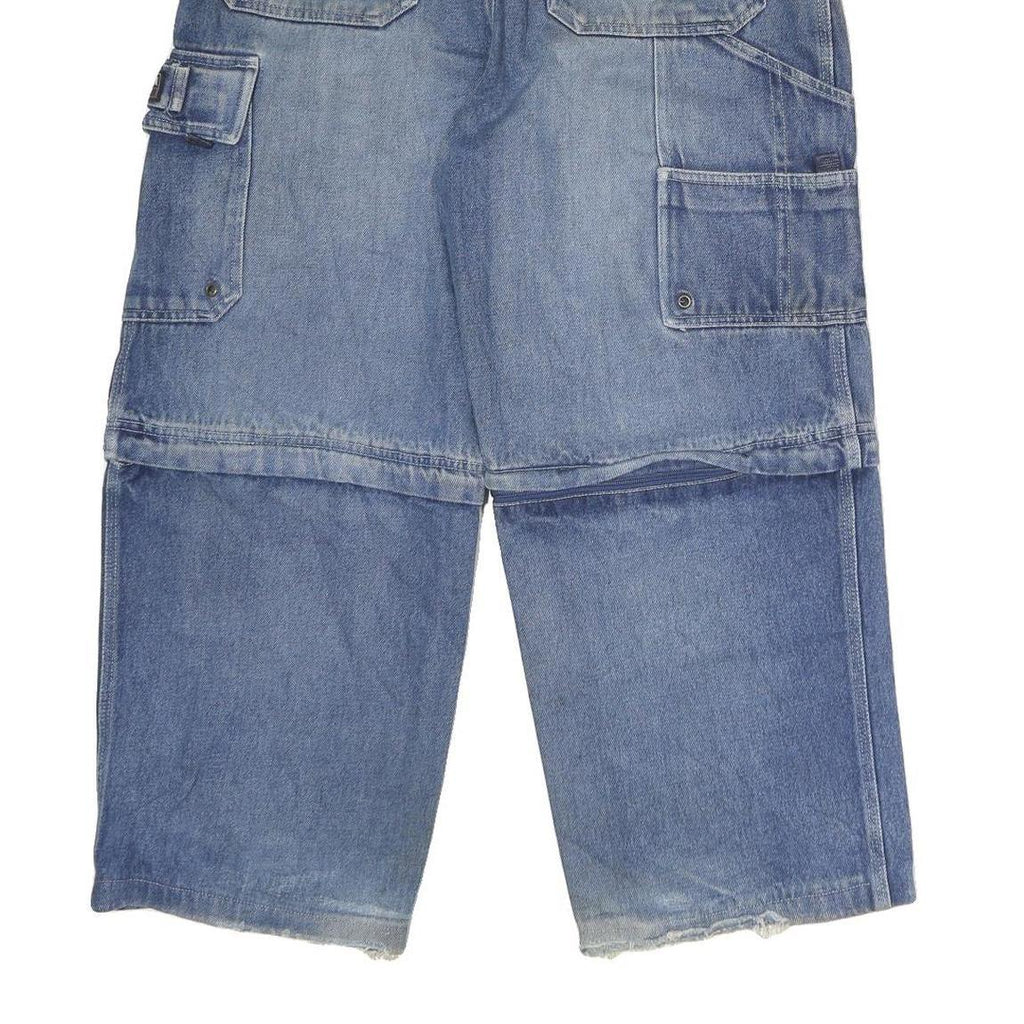 NEVADA Mens Regular Fit Blue Denim Cargo Capris W34 L25 Casual Cotton Zip Jeans