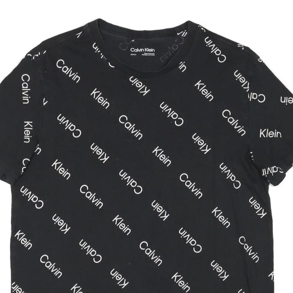 CALVIN KLEIN Mens Black Crew Neck Short Sleeve T-Shirt S All Over Logo Print