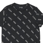 CALVIN KLEIN Mens Black Crew Neck Short Sleeve T-Shirt S All Over Logo Print