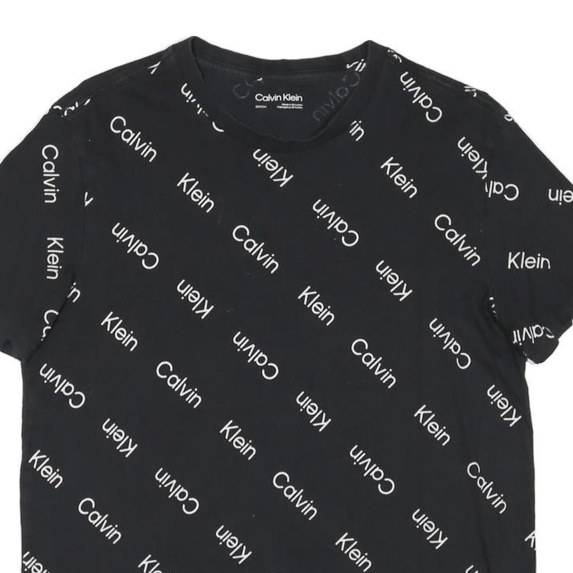 CALVIN KLEIN Mens Black Crew Neck Short Sleeve T-Shirt S All Over Logo Print