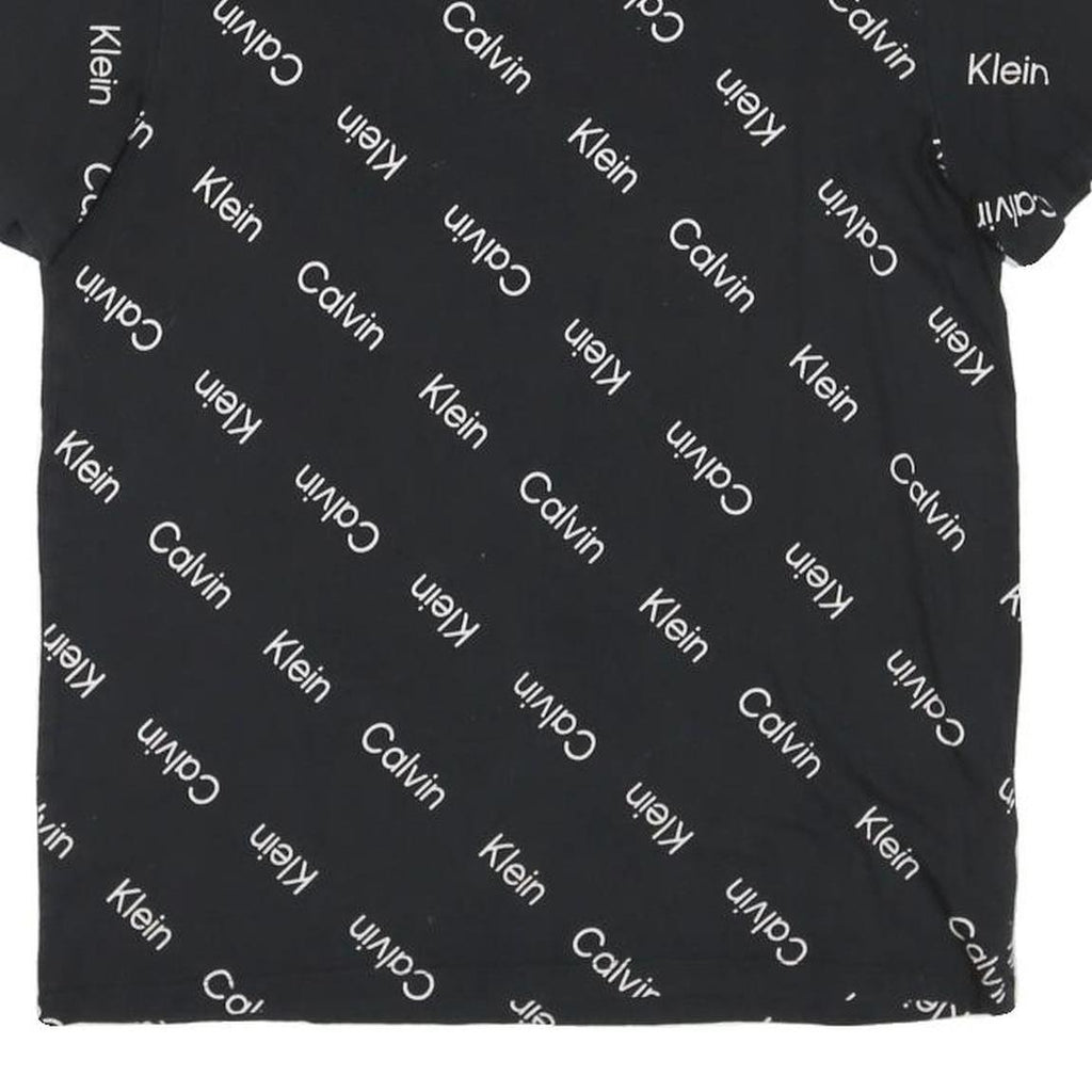 CALVIN KLEIN Mens Black Crew Neck Short Sleeve T-Shirt S All Over Logo Print